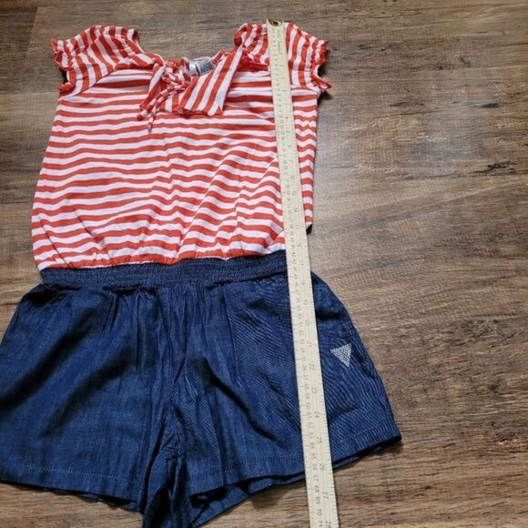 Girls Guess Romper Top Shorts Size Large 12 Denim Red White Stripes Naut… - Picture 6 of 7